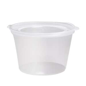 Clear Sauce Cup with Hinged Lids  - Polyethylene Terephthalate (PET), 100ml